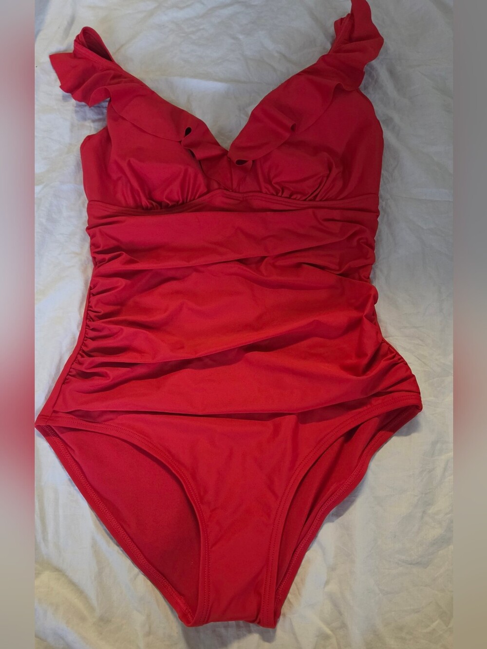 DKNY Red Ruffle Strap One-Piece Swimsuit Nwt Size Medium